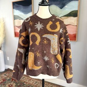 Sunday Up Cowboy Patterned Sweater